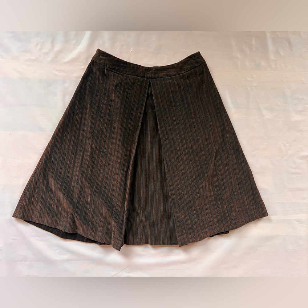 Sportmax corduroy Skirt A-line Brown black pleated Stripes cotton US 4 - Picture 3 of 7